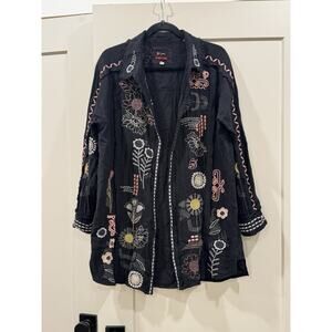 Biya Johnny Was Zara Tunic Top Long Button Up Blouse Medium Embroidered Gauze